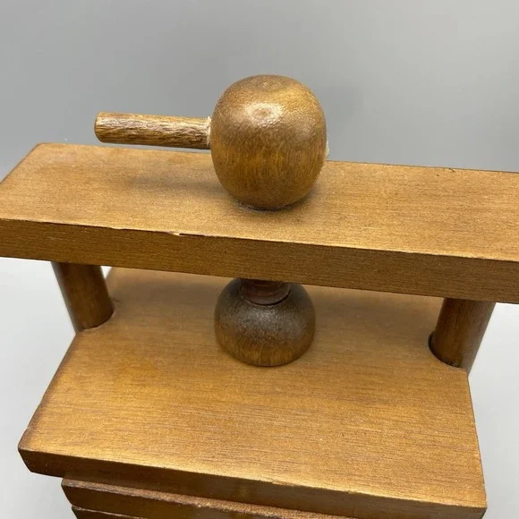 VTG (2) 70's Wine Press Wood And Cork Coaster Set Cork Screw Vice MCM Table Top - Picture 8 of 9